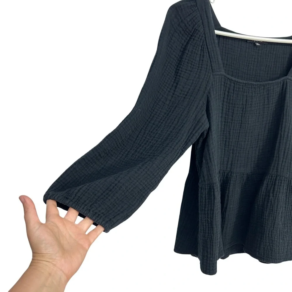 Madewell Gauze Square Neck Peplum Top Small Black Boho Cottagecore Minimalist